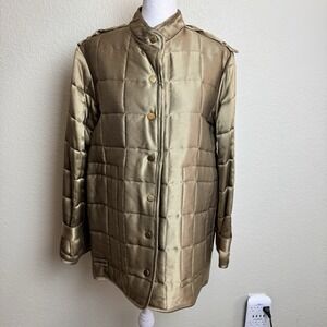 VTG Marcia Lyons Women's Jacket Quilted Gold/Green Snap‎ Front Size S